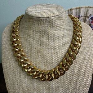 Gold Tone Cuban Link Chain Necklace 18 Inch Heavy Stainless Steel